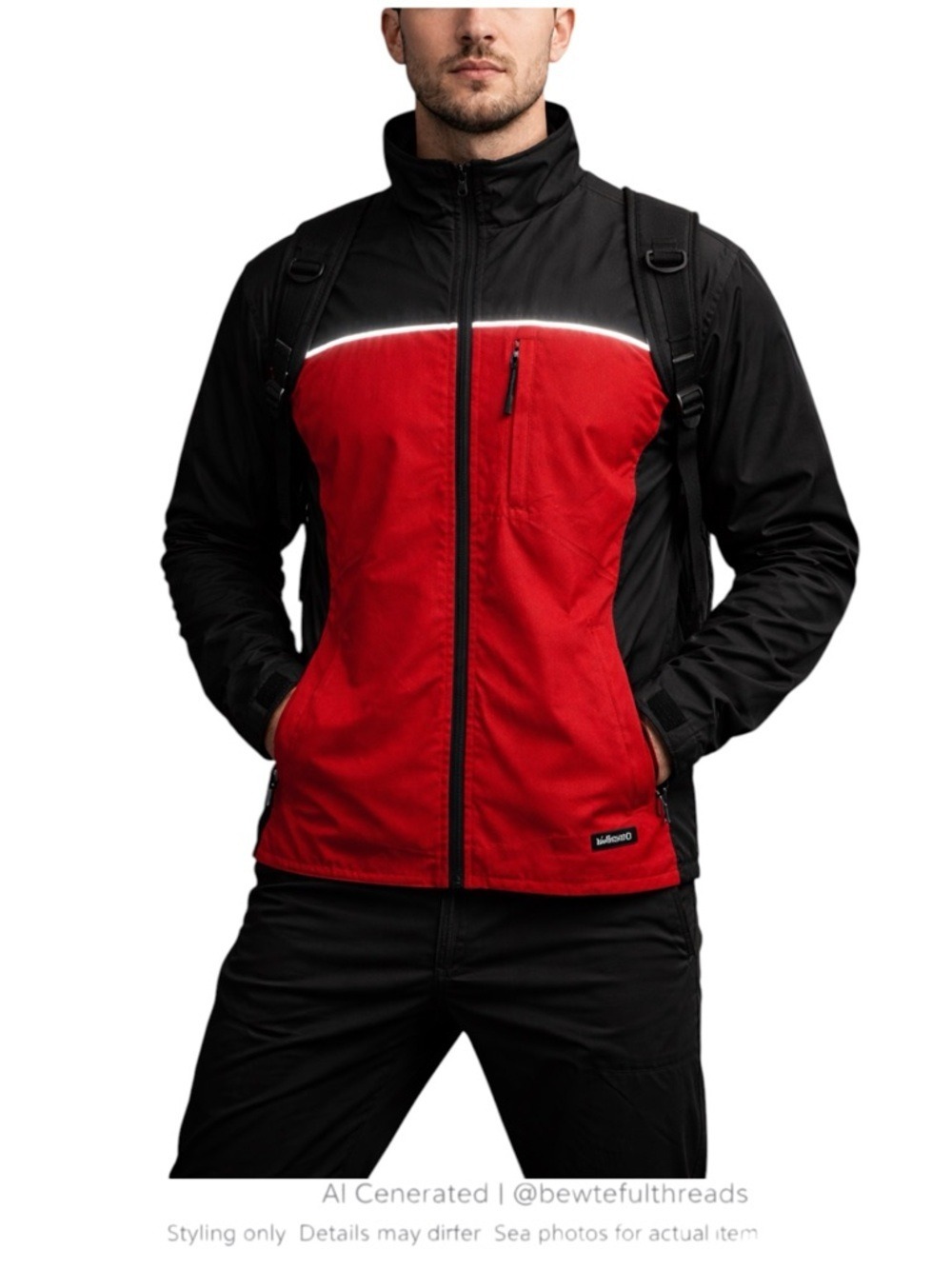 Colorblock Red Black Reflective Windbreaker Jacket Streetwear Commuter Techwear